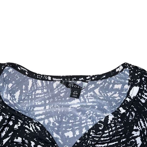 GEORGE Black & White Patterned Faux Wrap Dress Size Large - Picture 3 of 8